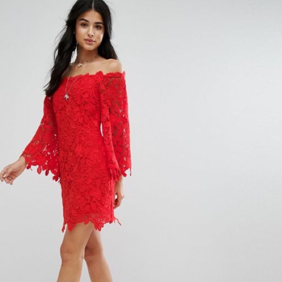 Free People Red Lace Off Shoulder Dress - Picture 2 of 3